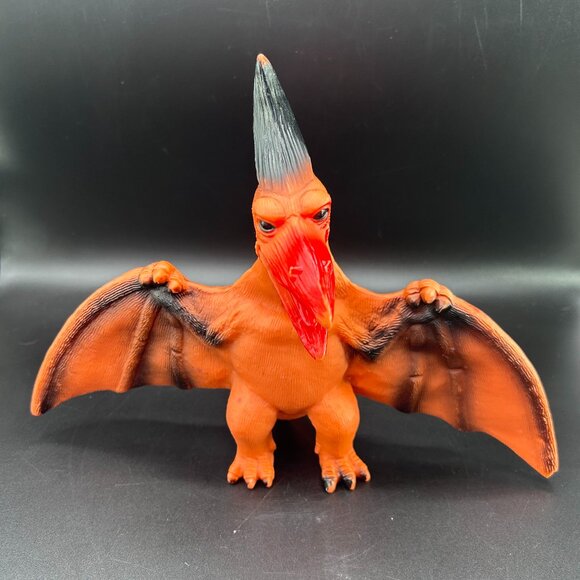 Pterodactyl Dinosaur Toy Figure 8" Soft Rubber Orange Black - Picture 1 of 10
